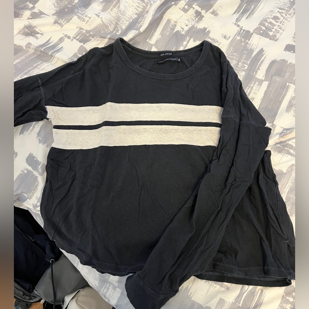 Abercrombie Navy and white striped long sleeve tee